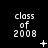 Black background with white pixelated text 'class of 2008' repeated in a , each containing distinct small symbols like plus signs and stars