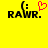 Yellow background with black text 'RAW.R.' and a pixelated red heart symbol above the period on the left side.