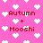 Pink background with white pixelated hearts and red text reading "Autumn + Mooshi" repeated across the image.