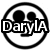 Black-and-white circular icon with two large eyes and a mouth, displaying text across the face in different frames.