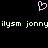 A black background displays a pink pixelated heart above white text reading 'ilysm jonnyilysm jonny' in a retro digital style.