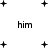 Black text 'him' surrounded by scattered plus signs on a white background, with plus signs animating in and out across frames.