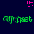 Dark blue background with a pink pixelated heart above two green pixelated text instances reading 'Gymnast'.