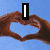 Two hands form a heart shape against blue sky with white vertical bar above; chocolate swirl with text below; gradient background with handwritten and bold text.