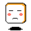 Pixelated square icon with orange border, white face, black eyes and mouth, pink cheeks; four variations show subtle facial position shifts.