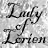 A 48x48 pixel animated contact sheet showing two frames of a buddy icon: left frame with stylized text "Lady of Lorien" on a dithered background, right frame with a grayscale portrait of a woman's face.