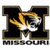 Animated Missouri M logo with tiger head inside, text "MISSOURI" below on white background.