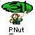 Pixel art icon of a character holding a large green object on a stick with text below, rendered in 8-bit style.