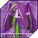 Pixelated chibi-style character with purple hair and green accents, displayed in a of showing subtle animation changes