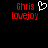 Red pixelated text 'Chris lovejoy' on black background with white heart symbol, two versions side-by-side showing animation change.