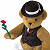 Pixelated teddy bear in formal attire holding a red rose, standing against white and green backgrounds with 'OriginalIcons.com' text.