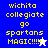 Pixelated text 'wichita collegiate go spartans MAGIC!!!!' in yellow on blue and white backgrounds with a white star and blue star icon.