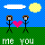 Pixel art of two stick figures holding hands with a pink heart between them, under a blue sky with sun and cloud.