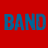 Red background with blue text repeating 'BAND', 'KICKS', and 'BRASS' in various combinations, some underlined.
