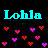 Pixelated cyan text 'Lolita' above scattered pink and red heart shapes on a dark background.