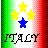 Pixelated icon with green-red vertical stripes, yellow and blue stars above 'ITALY' text in four quadrants.