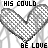 A repeating pattern of heart-shaped icons with striped textures, overlaid with partial text fragments including 'BE LOVE' and 'THIS COULD', in grayscale tones.