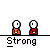 Pixel art animation of two stick figures in orange and red clothing performing various gestures under a speech bubble reading 'UR A WIMP' with 'Strong' text below each frame.