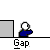 Pixelated animation of two figures on a gray background with 'Gap' text below each , showing sequential movement and interaction