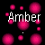 Animated icon with 'Amber' text over pink circular particles on black background, showing sequential heart and arrow changes.