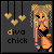 Pixel art of a blonde woman in black lingerie with heart decorations and 'diva chick' text on dark background.
