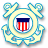 Static pixelated icon featuring a shield with American flag elements surrounded by an anchor and rope border in blue, yellow, and white tones.