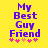Yellow background with purple text reading 'My Best Guy Friend' and five pink star-like symbols below, showing slight pixel variation between