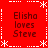 Red background with white dotted and dashed lines forming a , four identical text blocks reading "Elisha loves Steve" in dark red pixelated font, and white asterisk-like snowflake symbols at corners and intersections