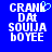 Blue background with white pixelated text reading 'CRANK DAT SOUIJA BOYEE' and a light blue heart outline next to 'CRANK' in the first frame.