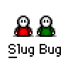 Animated contact sheet of 18 frames showing two pixel-art characters in red and green shirts with white faces, displaying various poses including talking bubbles and hand gestures against a gray background.