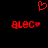 Red pixelated text 'aLEC' with a small star symbol appears twice on a black background, with a red heart outline above.