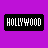 nine distinct colored backgrounds each displaying a black rectangular box with the word 'HOLLYWOOD' in white pixelated text