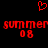Red pixelated text and heart symbol on black background, with 'summer 08' repeated twice in identical style.