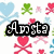 Pixelated icon with black text 'Aust' over pink heart and crossbones, surrounded by blue hearts, green frog, and pink shapes.