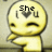 A yellow cartoon character with closed eyes and a winking expression, holding its hand near its face in three showing text changes