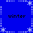 Blue background with white snowflake and dotted line border, four instances of the word 'winter' in black pixelated text.