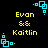 Pixelated yellow text 'Evan && Kaitlin' on black background with cyan square corner decorations.