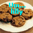 A four- of cookies on a white plate with cyan text overlays, each showing different text about baking