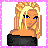 Pixel art contact sheet showing four frames of a blonde female character in black top and white pants with text "sweet as candy" on pink border.