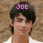 A person with dark hair and a white shirt appears in three ; the top-left shows 'JOE' text, top-right shows 'Jonas', bottom-left shows four pink exclamation marks
