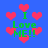 Blue background with red pixelated hearts and green text reading "I Love ME!!" in multiple positions.
