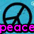 Six peace sign icons arranged in a , each with distinct color schemes and backgrounds, with 'peace' text in pink below the top and bottom