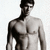 Black-and-white image of a shirtless man with short dark hair, standing against a plain background in three sequential poses.