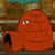 Static 50x50 pixel icon of a red cartoon character with large eyes and an arched body shape, positioned next to a smaller red structure with a dark opening against a blurred background.