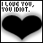 Two side-by-side pixelated display 'I LOVE YOU, YOU IDIOT.' text above a black heart shape on white background