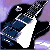 Animated sequence of a guitar icon with changing color and text, set against a purple lightning background.