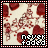 A 48x48 pixel animated buddy icon featuring a red and white patterned background with the text "never to die" in blocky black-and-white pixels at the bottom, displayed as two sequential frames of an animation.