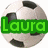 A soccer ball with green text overlays reading 'Laura', '51', 'Howell', and 'Spirit' on separate sections of the image.