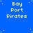 Blue background with white pixelated text 'Bay Port Pirates' repeated in a pattern, scattered small white dots resembling stars