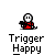 A 4x4 grid of animated pixel art frames showing a stick figure character with white head and red body performing various actions against a gray background, including sitting, standing, walking, and emitting particle effects.